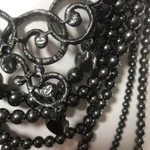Gunmetal & Crystal Statement Necklace - Picture 6 of 6